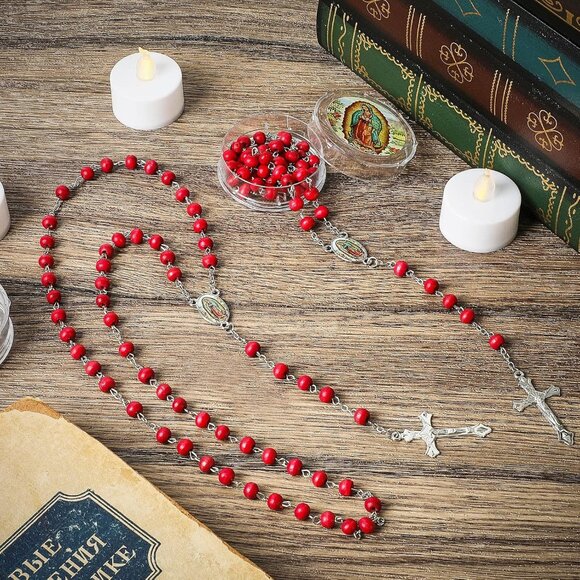 Red Virgen De Guadalupe Scented Rosary Necklace Beads with Box for Catholic Even - Picture 4 of 7